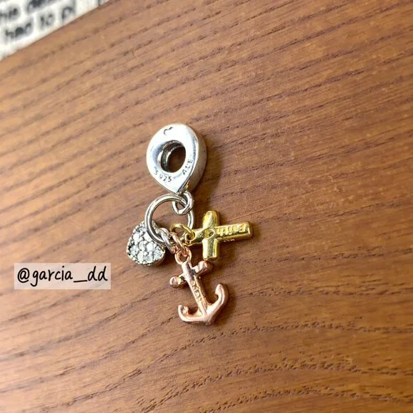 Triple-tone Cross, Heart, & Anchor Dangle Charm - Picture 5 of 5